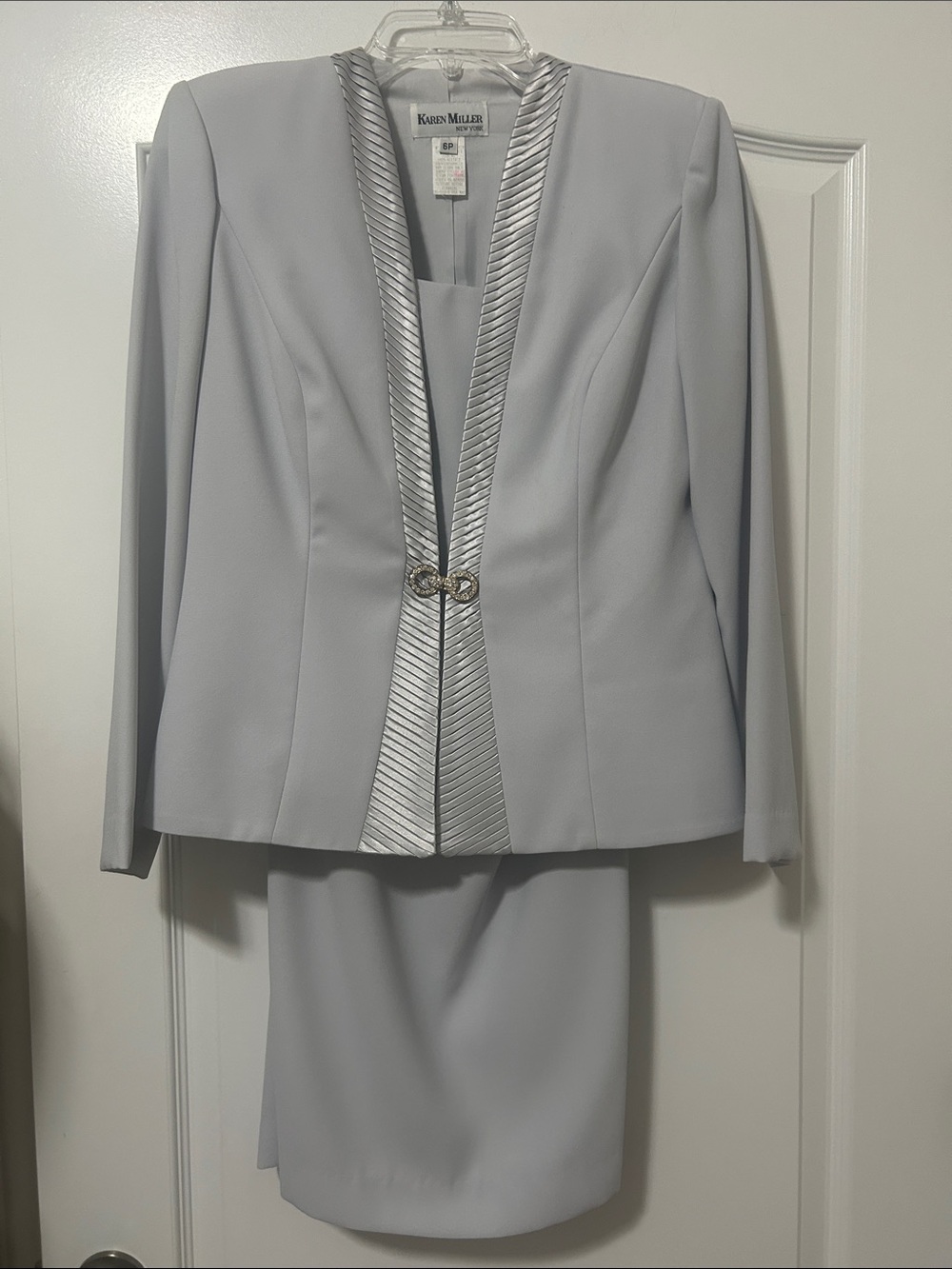 Karen Millen Light Gray Satin-Trim Blazer